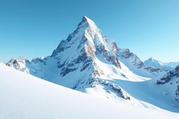 Obraz premium Snowy mountain peak, pristine white snow, clear sky, frozen, scene