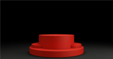 Red light round podium and black background for mock up