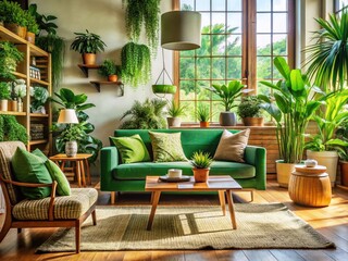 Fototapeta premium Sustainable Living Room: Eco-Friendly Furniture & Recycled Materials