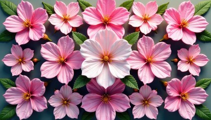 Fototapeta premium Delicate blossoms arranged in a symmetrical square tessellation , wallpaper, tile