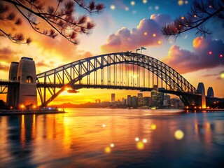 Obraz premium Sydney Harbour Bridge Silhouette Chalk Art Bokeh Background