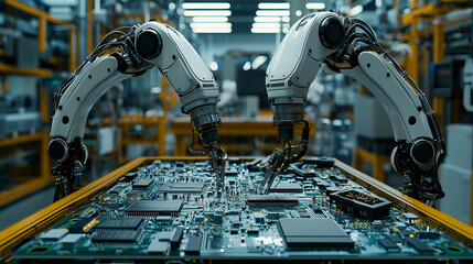 Fototapeta premium Advanced Robotics and Automation in AI-Driven Smart Manufacturing - Precision Engineering & Innovation in the Tech Industry