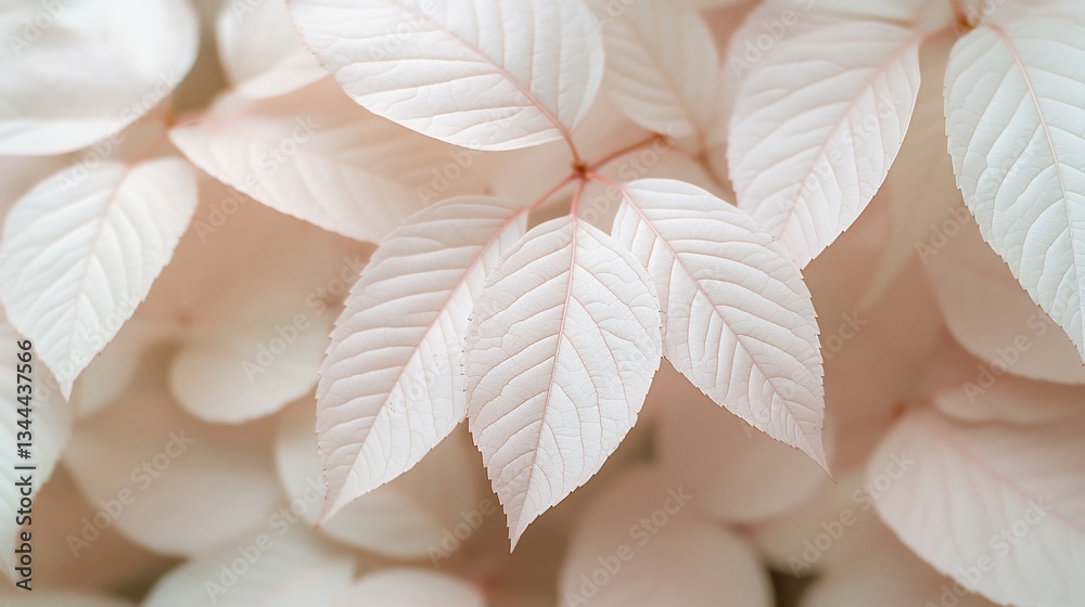 Poster close-up of delicate, pale pink leaves with visible veins, creating a soft, textured background.