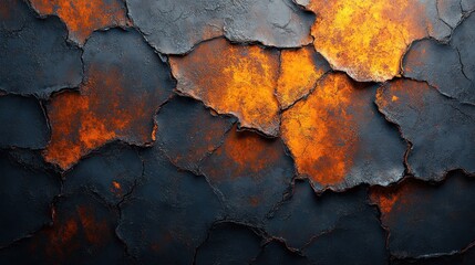 Abstract dark and orange cracked texture.