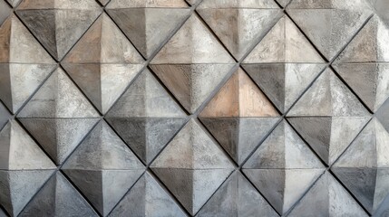 The arrangement features a futuristic, triangular mosaic tile wall, with a 3D semigloss brick pattern forming a concrete block background in a 3D rendering