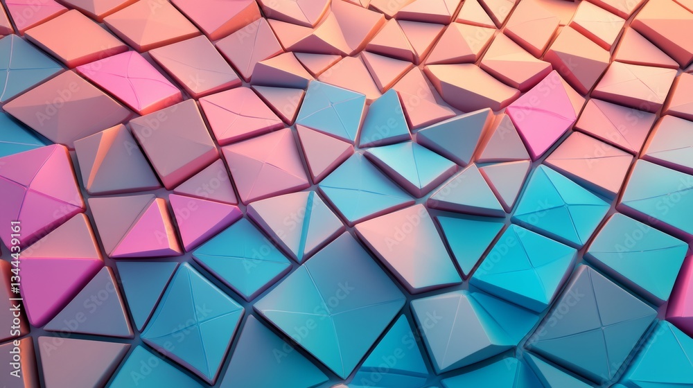 Poster the surface of a futuristic setting is adorned with colorful triangular pyramids and an illuminated 