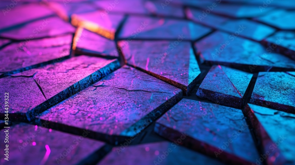 Poster a futuristic neon 3d texture is displayed on an illuminated blue abstract surface with triangular py