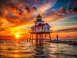 Thomas Point Shoal Light: Historic Maryland Lighthouse on Chesapeake Bay at Sunset