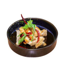 Delicious spicy chicken dish asian cuisine food photography indoor setting close-up culinary delight