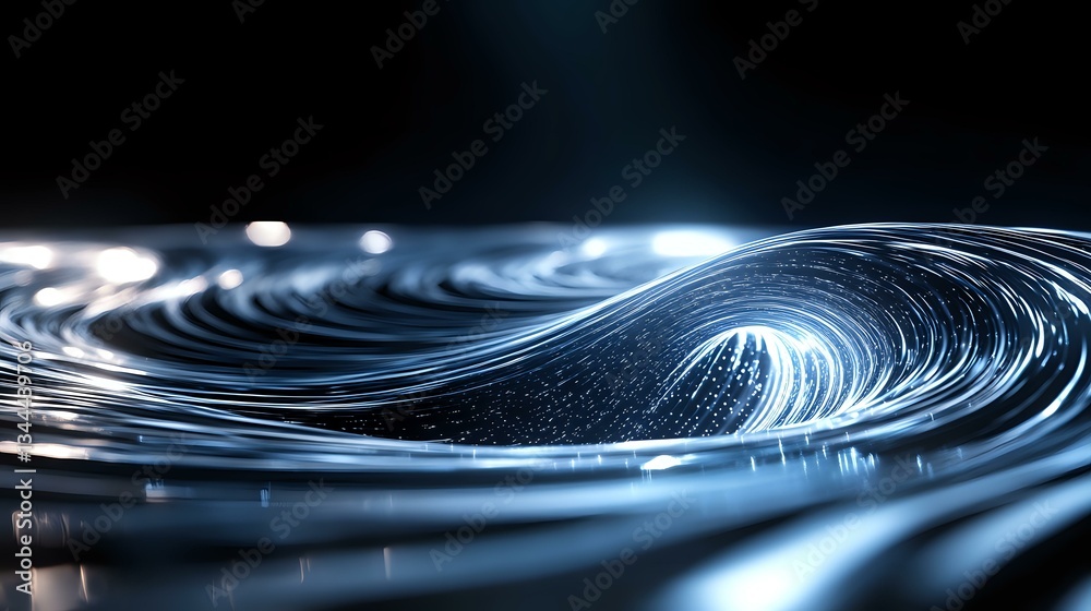 Poster mesmerizing blue liquid waves create dynamic spiral patterns against dark background, showcasing flu