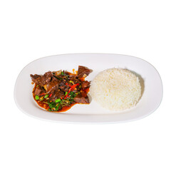 Delicious stir-fried beef with rice a cozy culinary photography moment