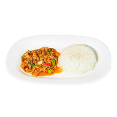 Savory stir-fry with rice asian cuisine food photography indoor setting plate view delicious flavors