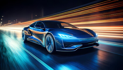 Obraz premium Fast-moving luxury sports car on the road