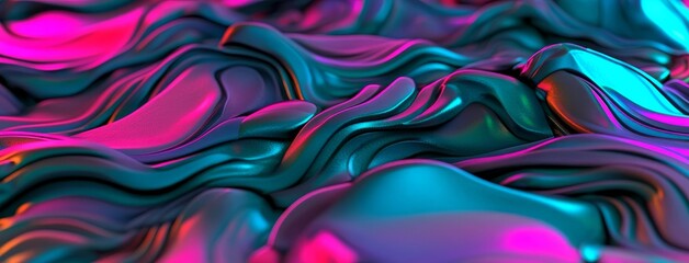 Fototapeta premium Wallpaper with undulations on a dark surface, accompanied by a smooth texture and neon highlights