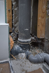 An old Soviet-era plumbing stack in an apartment building.