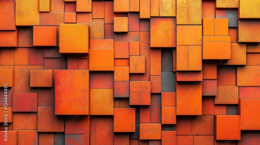 Poster glossy orange and yellow blocks are aligned perfectly to create a modern tech background in a 3d ren