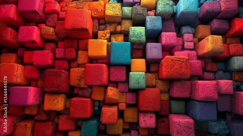 Poster the background is a 3d block design with multicolored hues, ideal as a tech-themed wallpaper with a 