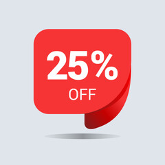 25% off discount, twenty five percent chat balloon. Special offer sale red tag. Concept of the price list for discounts. Advertising campaign, sales, label offer. Vector illustration.