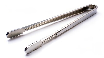 Stainless Steel Tongs on White Background