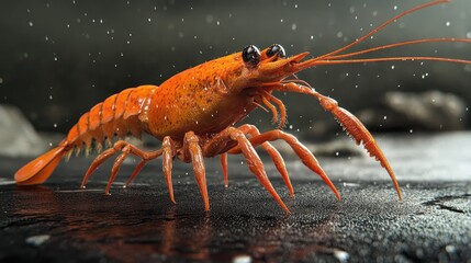 Shrimp composition emphasizing culinary finesse on a black stone background.