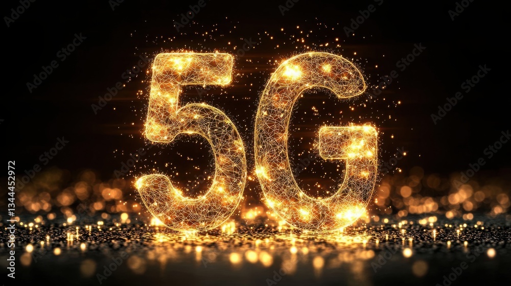 Poster the number 50 illuminated with sparks representing real-time 5g bandwidth allocation in a dynamic di
