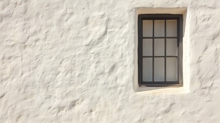 Small Black-Framed Window in Textured Off-White Wall
