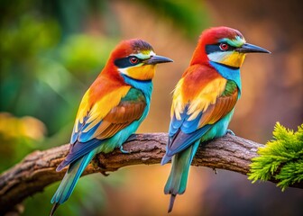 Fototapeta premium Two Birds Perched on Branch - Aerial Drone View