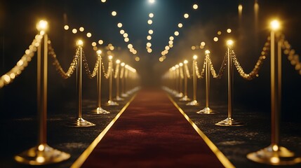 Red carpet event, luxury stanchions, illumination. Stage, awards, VIP, glam