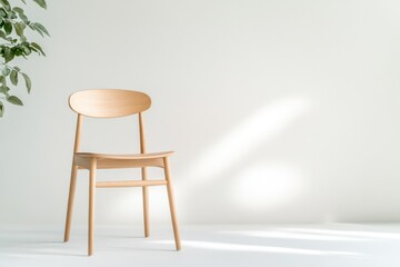close-up of modern minimalist wooden chair in soft natural light showing fine craftsmanship and material texture
