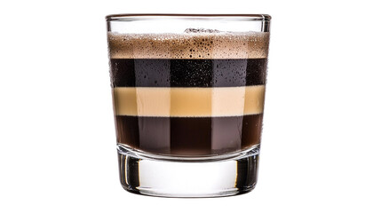 Layered Coffee Beverage in a Clear Glass with Rich Cream and Dark Foam on Top
