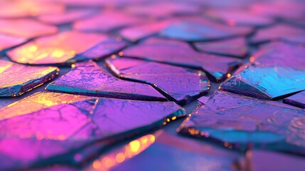 Naklejka premium A futuristic luxury setting is formed by the combination of colorful yellow and purple glass pieces in a refractive 3D render