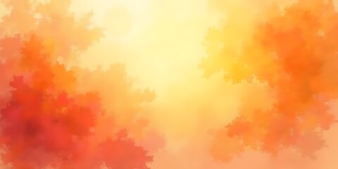 Autumnal Glow: A dreamy, watercolor-like background image showcasing the soft, radiant warmth of autumn leaves bathed in sunlight. The soft, muted tones of orange, red.