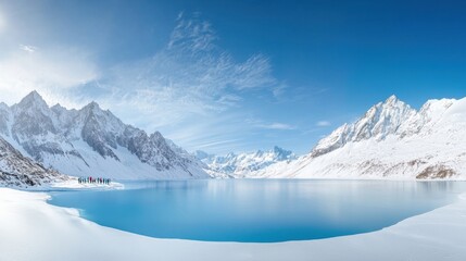Majestic Snowy Mountains Surrounding Serene Blue Lake Landscape