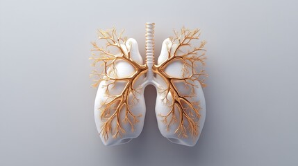 Naklejka premium Lungs: Breath of Life. Golden bronchial network against white backdrop.