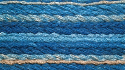 Woven Textile Close Up Blue Beige Horizontal Stripes
