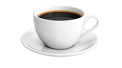 Obraz premium Freshly Brewed Black Coffee in Elegant White Cup on Saucer Isolated on White Background