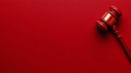 Judge gavel and sound block on red background