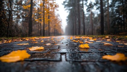 Autumn Rain for Forest Path, Cobblestone Road.