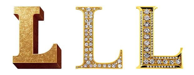 Letter L gold glitter 3d alphabet l png clipart cutout transparent isolated