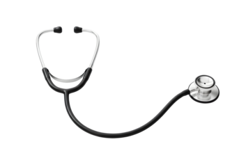 Professional Black Medical Stethoscope With Silver Chest Piece Isolated on PNG Background.