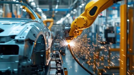 Automated Car Manufacturing, Robotic Welding in Action