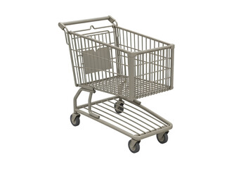 Sturdy Metal Shopping Cart With Four Rolling Wheels Isolated on PNG Background.