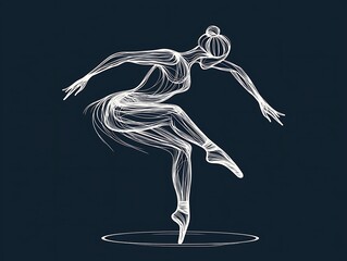 Obraz premium Ballerina Pointe Line Art for Dark Background.