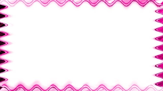 Rectangular horizontal wavy glowing neon shiny dark purple pink long closed frame with moving light effect on white background. In the middle there is a place for your own content.