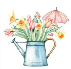 spring, season, illustration, flowers, watercolor,