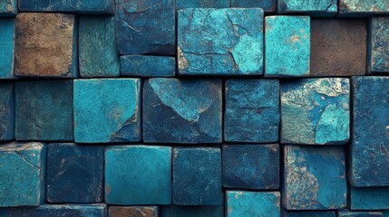 A 3D rendering of a contemporary tech background, characterized by precisely aligned cubes in multiple sizes and a palette of purple and aqua hues