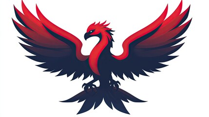 Obraz premium Fiery Phoenix, wings spread wide, white background, logo design