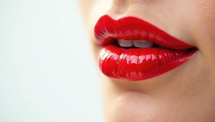 Obraz premium Close-up of vibrant red lipstick, pristine white backdrop, macro, lip, color