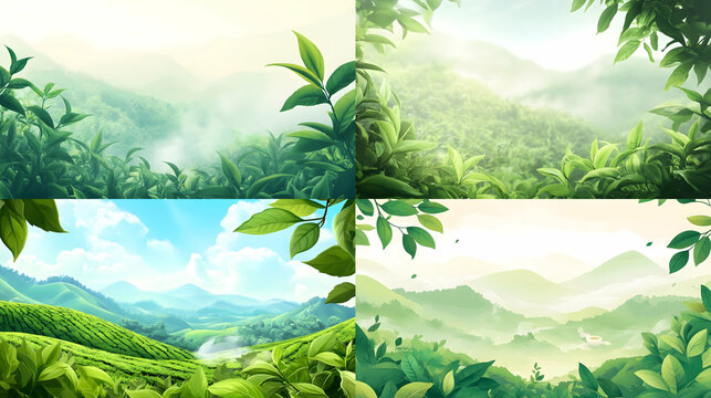 Tea Plantation Background with Hot Tea and Green Leaves - (relaxed).-# Create, explore, and organize on [midjourney.com](<https://midjourney.com/imagine?from_discord=1>)