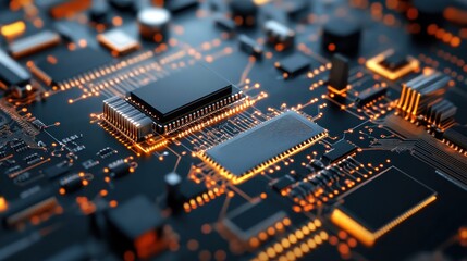 Obraz premium Close-up of a Circuit Board, Microchip Technology and Electronic Components